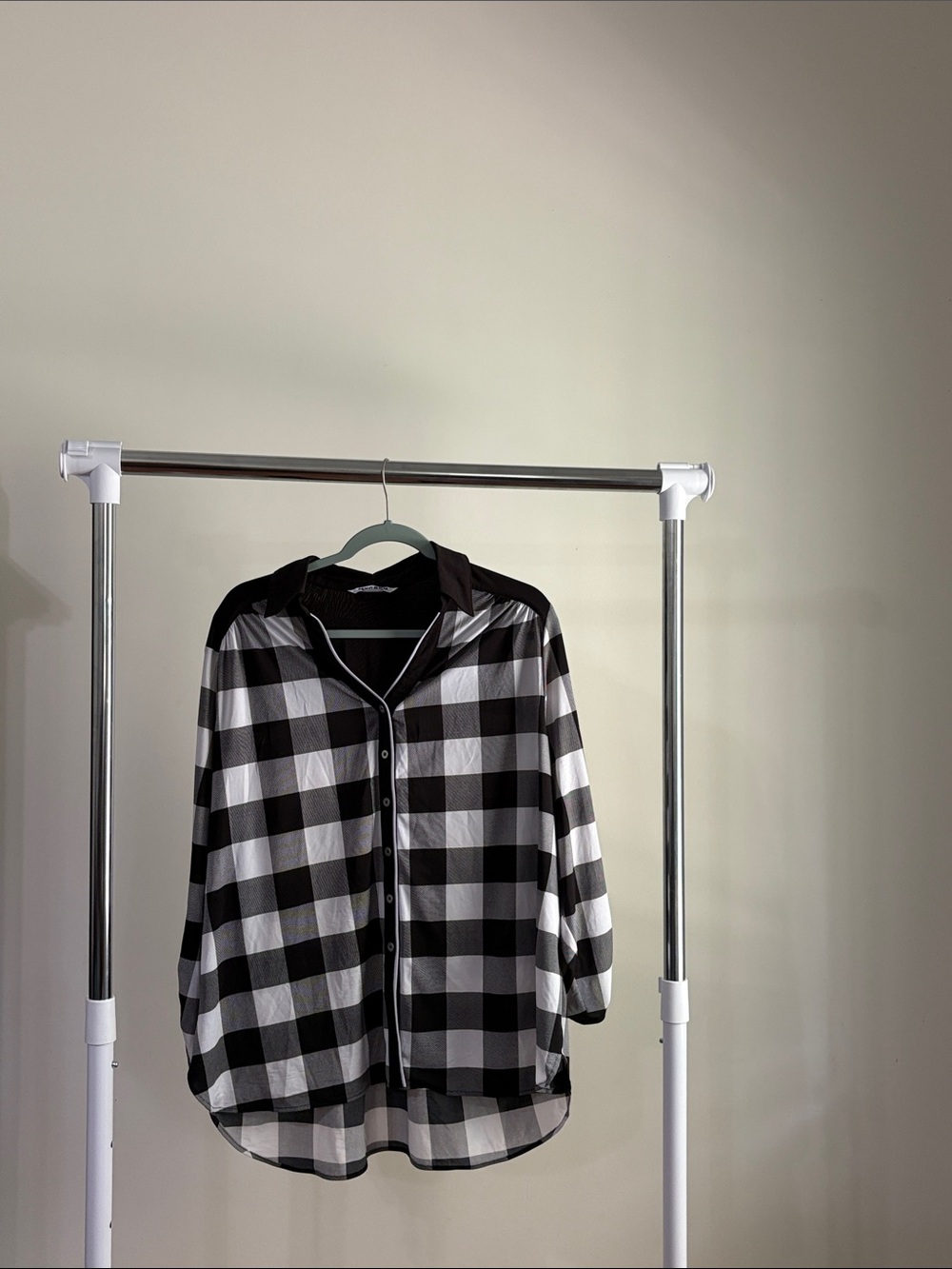 Peter Nygard Black and White Buffalo Plaid Button-Up Top